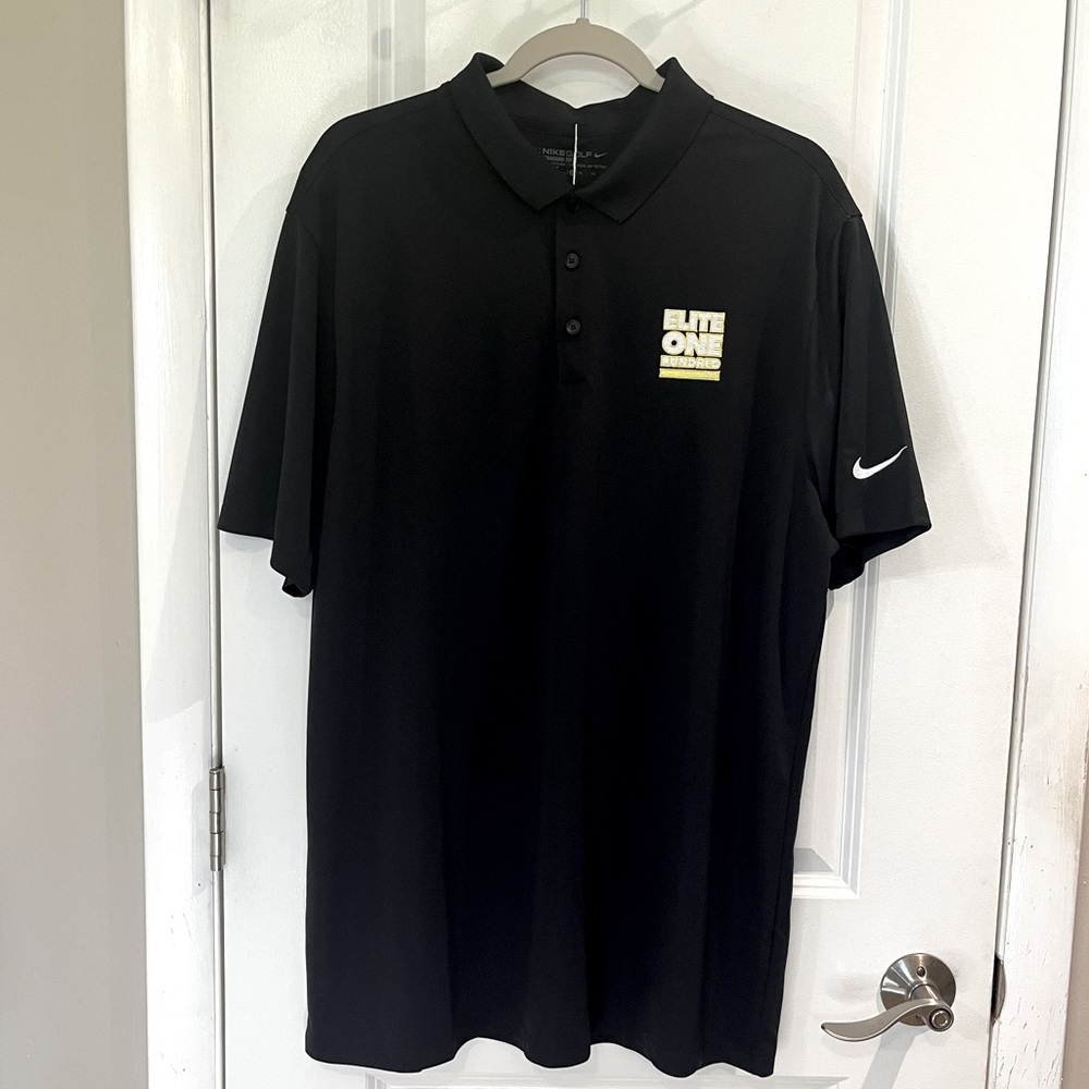 NIKE Golf Dri-Fit Standard Fit Polo Shirt Elite One Hundred Logo Sz XL Black NWT